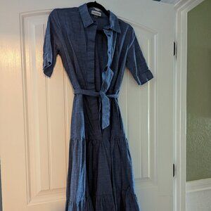 Calvin Klein Size 2 Denim Maxi Dress with Belt Tie Waist